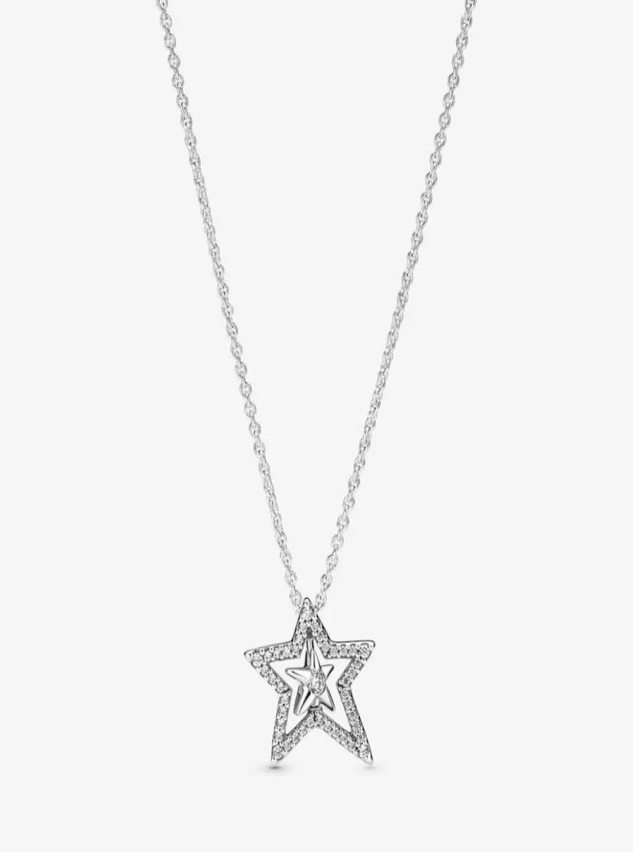 100 925 Sterling Silver Pave Sismmetric Star Collier Necklace Fashion Women Wedding Engagement Jewelry Accessories for Gift8090471