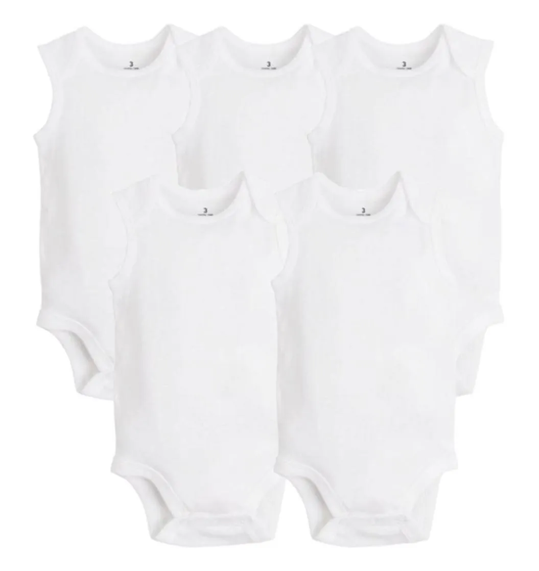 5 PCSLOT né bébé vêtements été sans manches bébé garçon fille vêtements 100 coton blanc enfants bébé body combinaisons 2203072010467