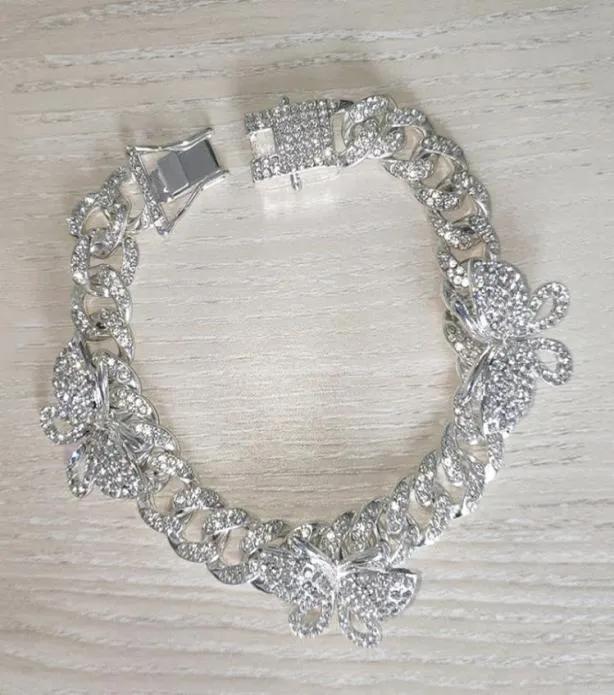 Strass Vlinder Enkelband Cubaanse Link Chain Enkelbanden voor Vrouwen Brede Voet Armbanden Strand Sieraden hh884410297