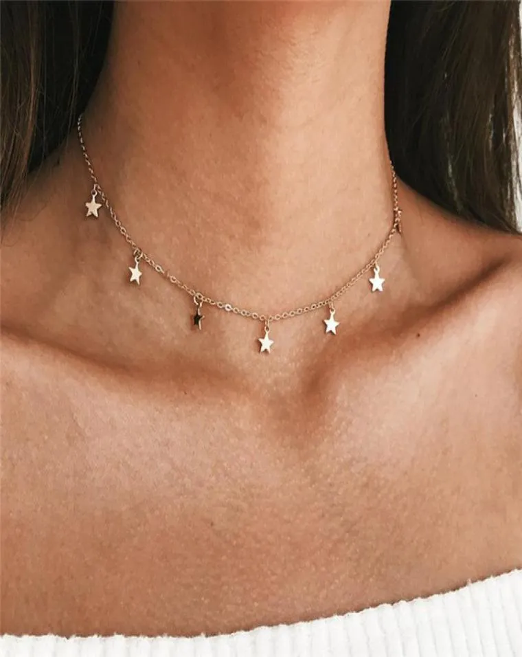 Mode Lange Halsketten 2018 Sommer Neue Böhmen Stil Gold Silber Farbe Stern Mond Halskette Frauen Boho Anhänger Choker Schmuck G23918156