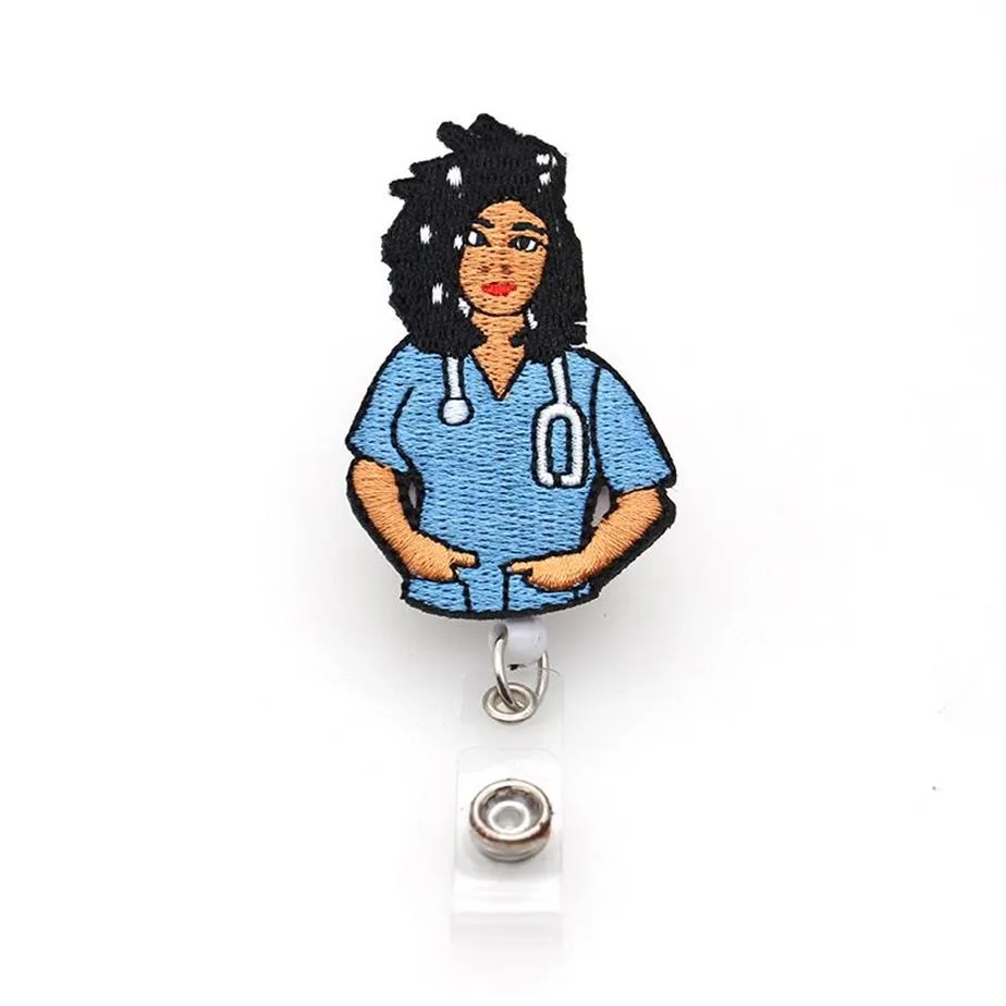 10st Lot Medical Key Rings kände utdragbar svart sjuksköterskeform Badge Holder Reel för Gift284m