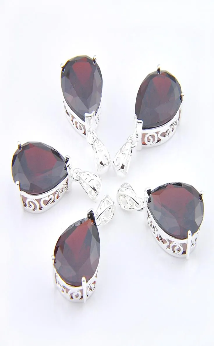 Mix 5PCS Teardrop Red Granat Edelstein Anhänger 925 Sterling Silber Anhänger Halsketten Für Dame Mädchen Frauen Party Geschenke Neue Luckyshin3503600