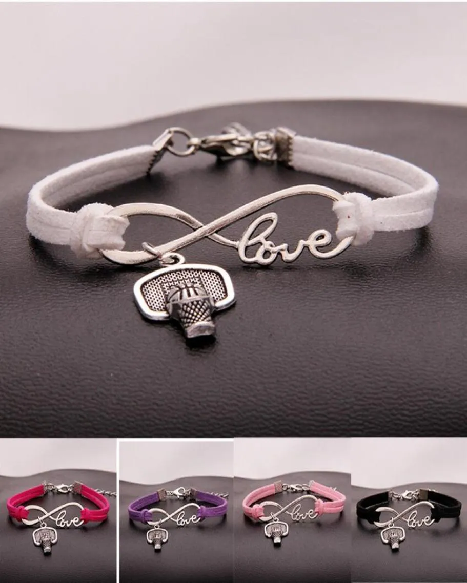 Joyería de moda Plata antigua Tiro de baloncesto Deporte colgante Pulsera Pulsera con dijes Cuerda de terciopelo mixta Infinity Love 8 Brazalete 5560295