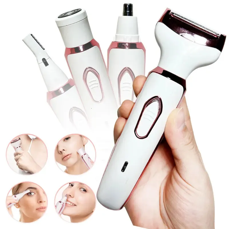 Electric Razor for Women 4-in-1 Lady Electric Shaver for Face Nose Legs and Underarm Bikini Trimmer for Women Wet Dry Painless 231225