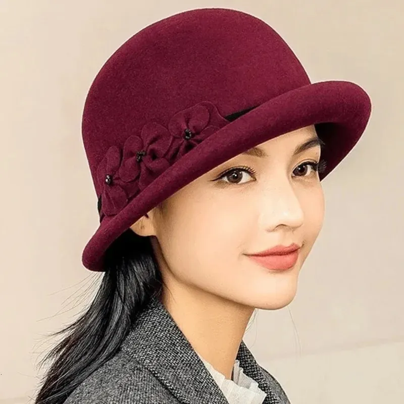 Lady Chic Felt Fedora Anne Kış% 100 Yün Şapka Kadın Partisi Resmi Cloche Şapkaları 231225