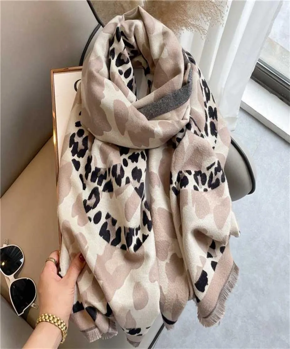 Women Cashmere Scarf Winter Wram Leopard Hijab Thick Pashmina Shawls Lady Wraps Printed Blanket Tassel Large Bufanda Echarpe 220103444834