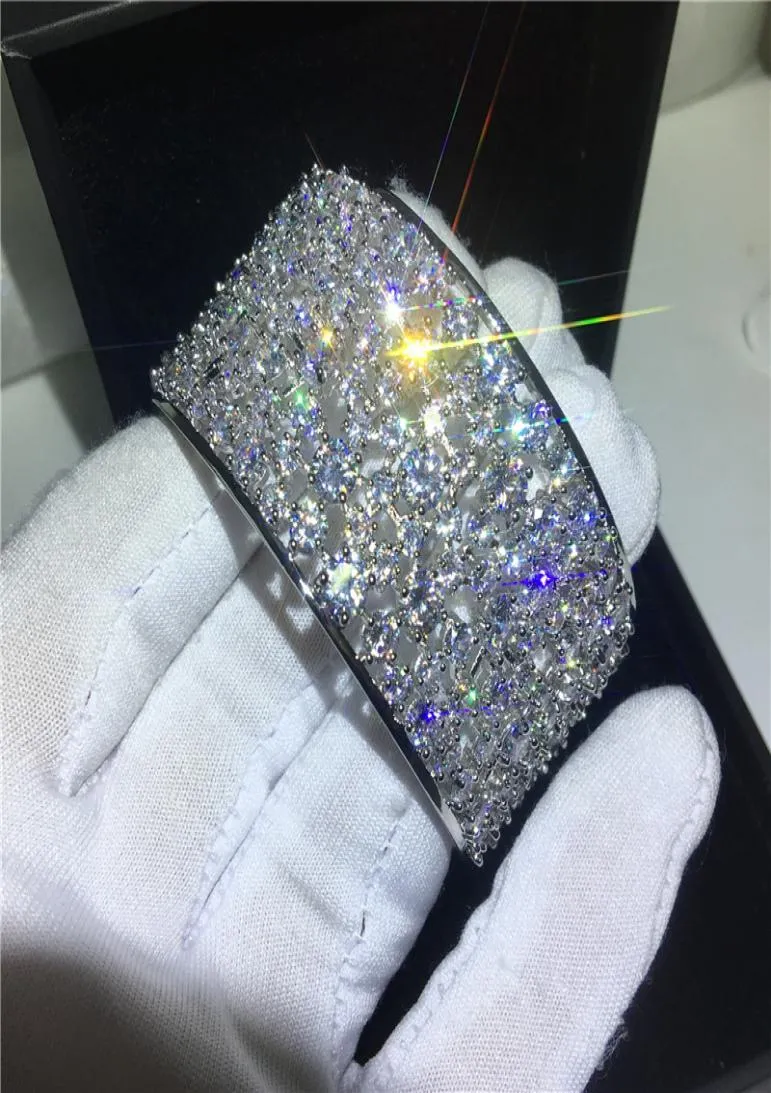 Luxury Lady bangle cuff 5A cubic zirconia White Gold Filled Party Engagement Bracelets bangles for women wedding accessaries8070300