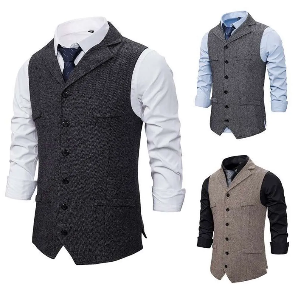 Wool Herringbone Groomsmen Slim Fit Men's Suit Prom Dinner Party Wedding Dress Vest Customization