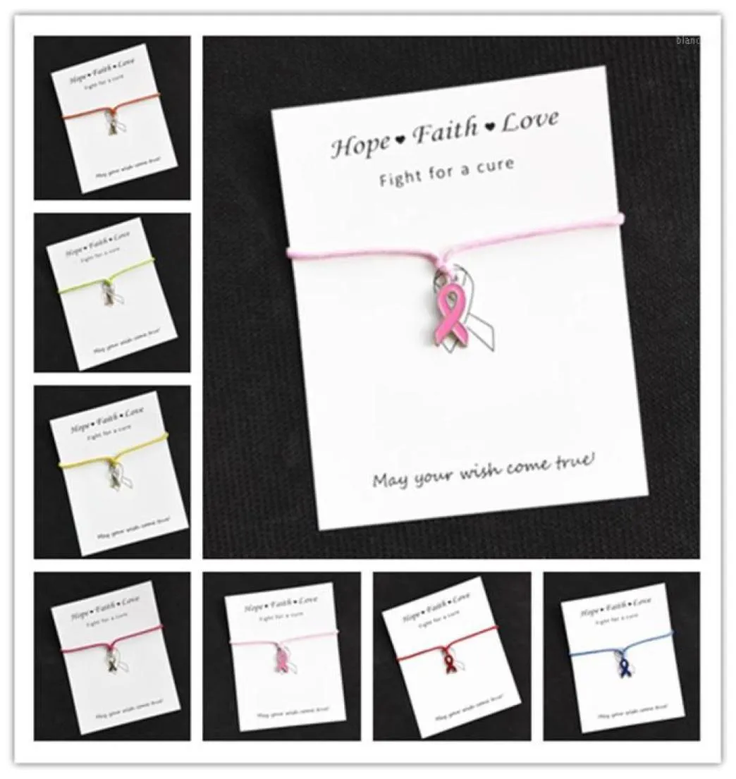 Toda esperança fita rosa conscientização do câncer de mama encantos cartão de desejo charme pulseira para mulheres homens meninas amizade presente 1pcslot13932613