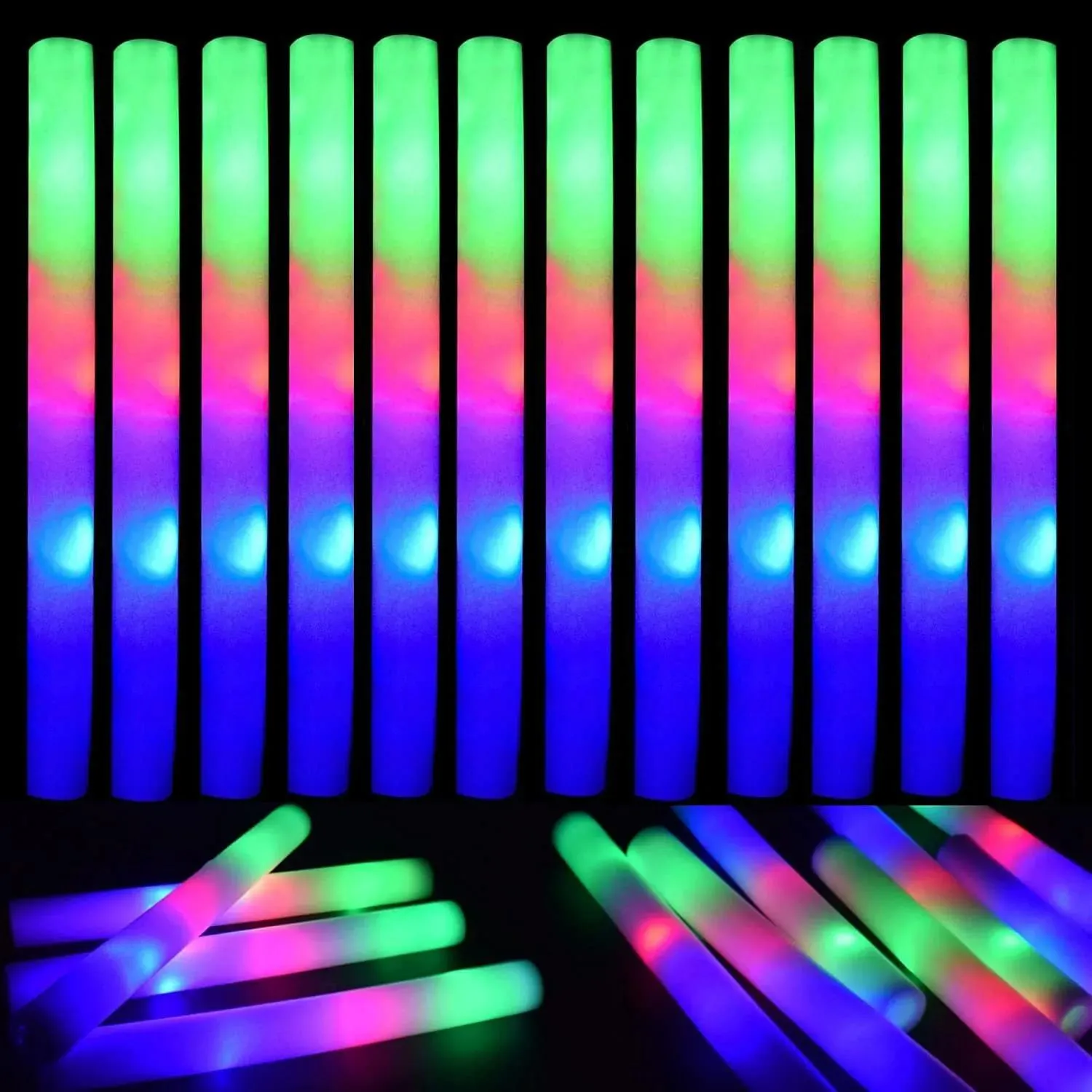 Sticks LED-lichtsticks 60st LED-schuimgloedsticks Knipperende Glow Batons Cheer Tube Glow in The Dark Bruiloft Feestartikelen 3 Modi Flashi