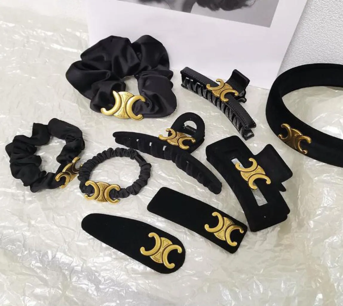 23ss Lots Women Brand Designer Letter Hair Rubber Bands Black Velvet Hair Rope Lady Bobby Pin Hairhoop Leather Ponytail Holder Hea3127847