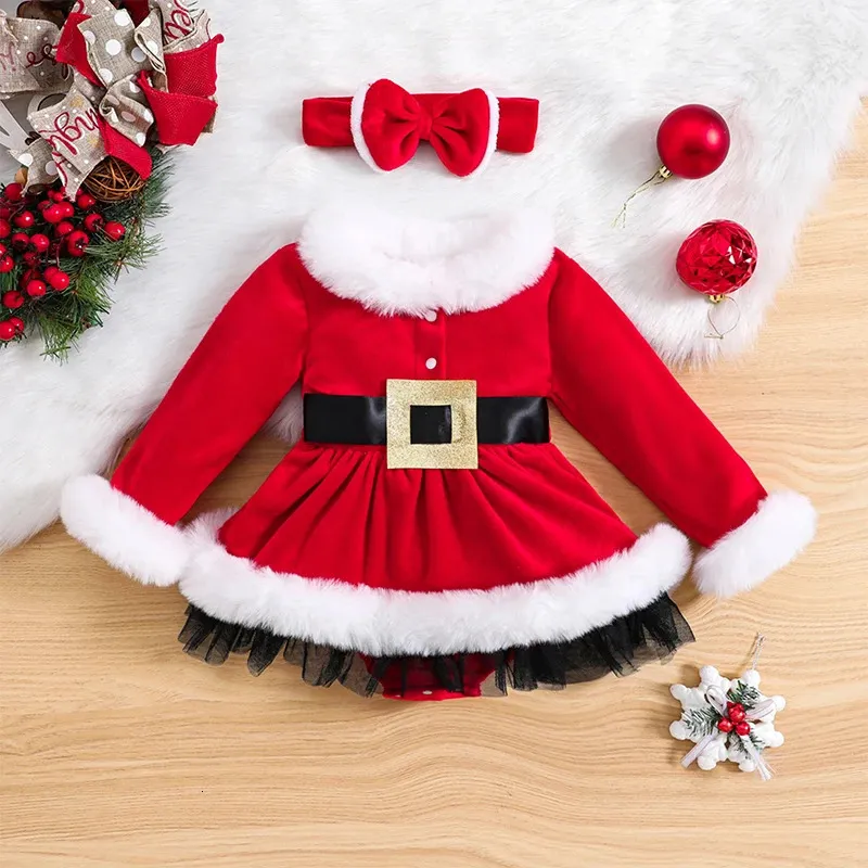 Weihnachten Kleinkind geboren Baby Mädchen Strampler Kleid Prinzessin Rot Party Geburtstag Overall Langarm Kinder Kleidung Weihnachten Kostüme 231226