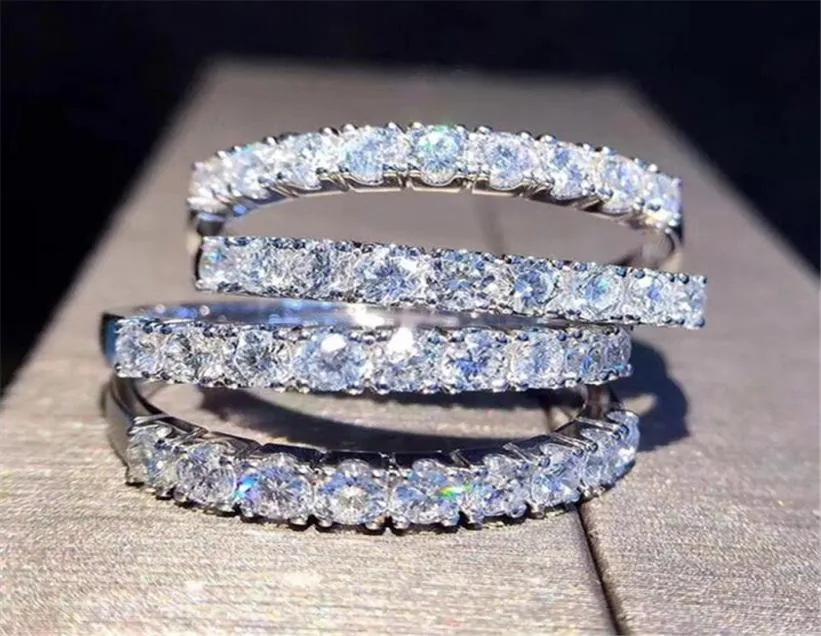 Gioielli di lusso in argento sterling 925 con zaffiro bianco pieno di diamanti CZ pietre preziose promessa anello nuziale da donna per l'amante4348233