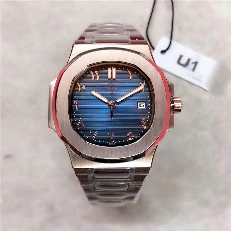 Gli uomini classici U1 realizzano orologi in oro rosa 18 carati completi con bracciale bianco e nero 324 Trainspotter orologio meccanico automatico da 40 mm blu ge3066