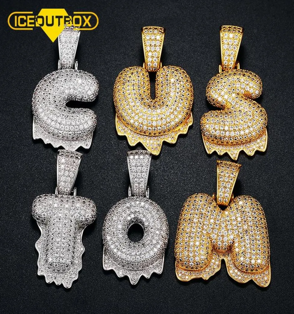 AZ Single Initial Bubble Letter Name Drip Letters Pendant Halsband för kvinnor män kubik zirkon hiphop smycken 2021 Trend Gift3960326