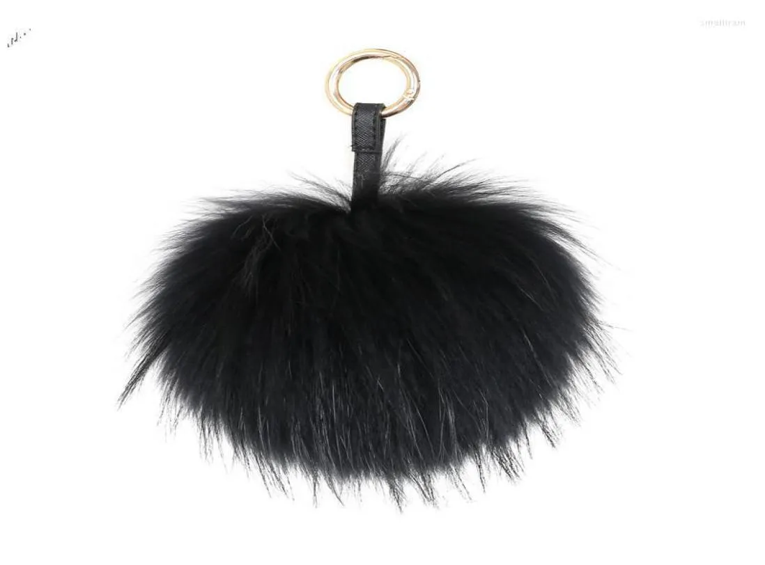 Keychains y Real päls Ball Keychain Puff Craft Diy Pompom Black Pom Keyring UK Charm Women Bag Accessories Gift SMAL225854812
