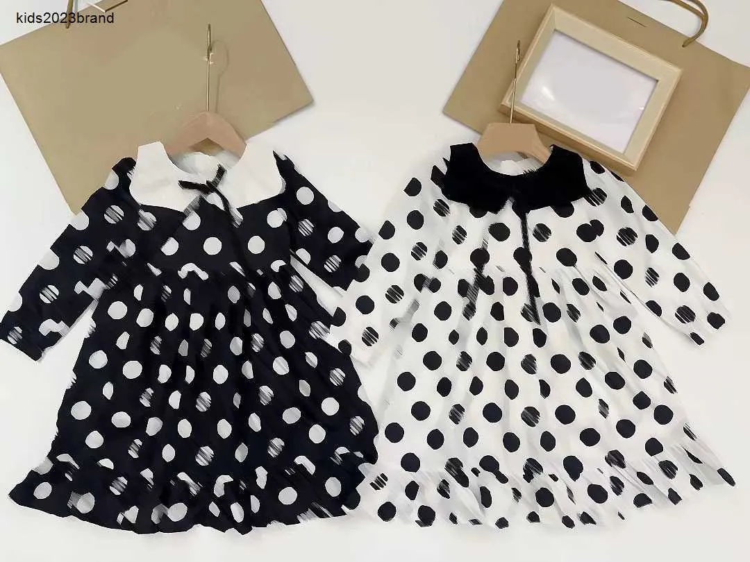 Ny tjejklänning färg kollision vågpunkt design baby klänningar storlek 100-150 designer barn kjol vit lapel småbarn frock dec20
