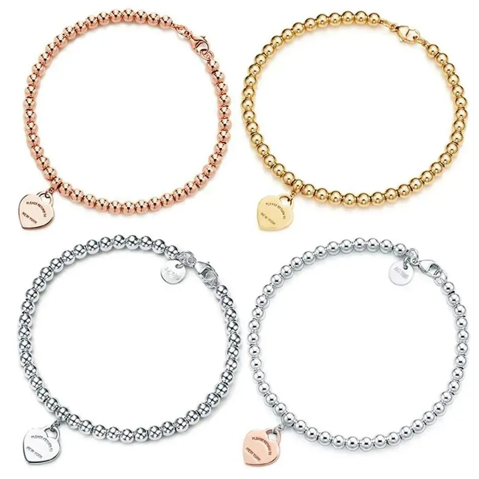 Bracelets Collier de créateur Bracelets de charme TIFF 100% 925 argent 4mm perle ronde amour bracelet en forme de coeur femme épaissie placage inférieur f