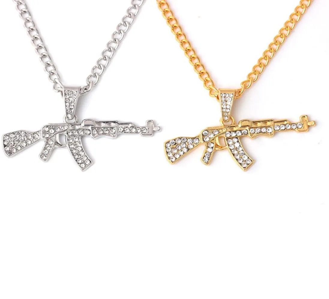 Charms Fashion Punk HipHop Women Men Gun Shape Pendant Crystal Rhinestone Chain Necklace Creative Necklaces Jewelry 1PCS7108088