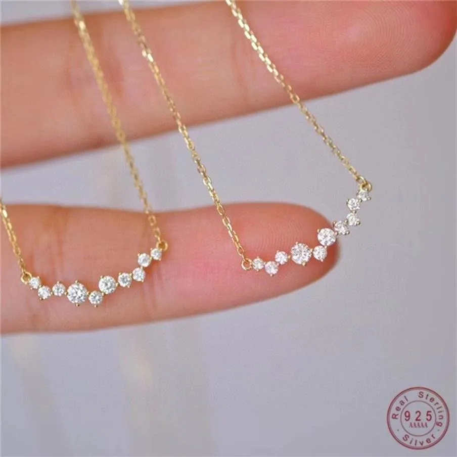 925 Sterling Silver Korean Version Simple Pave Zircon Smile Pendant Clavicle Chain Necklace Women Charm Wedding Jewelry263K