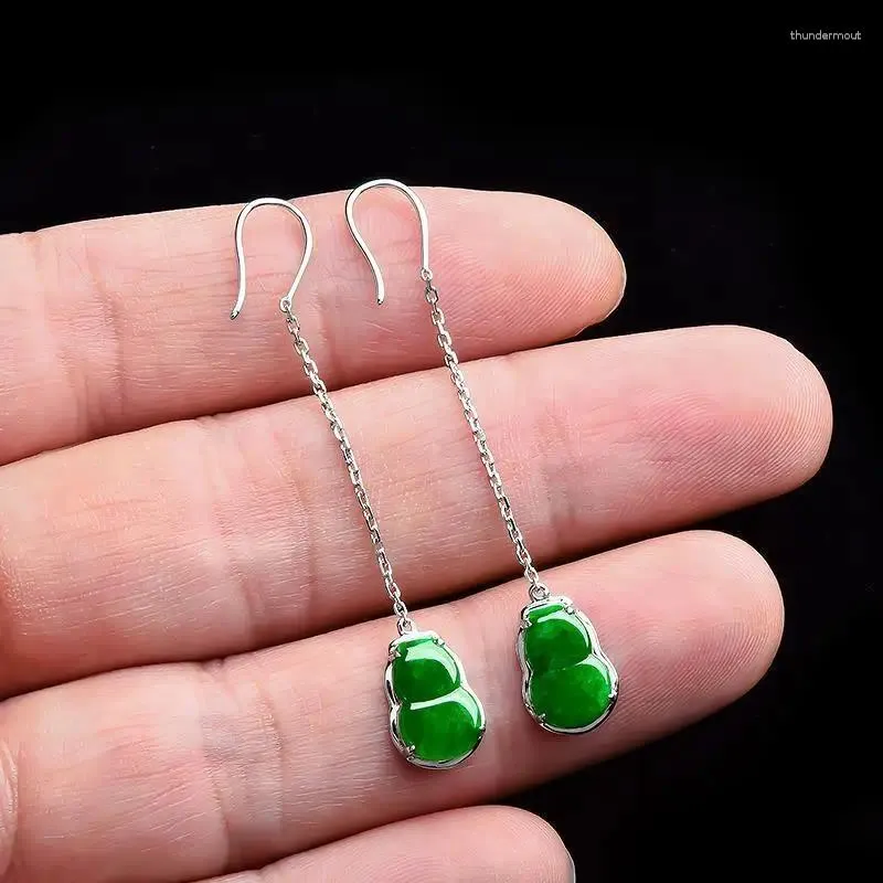 Orecchini pendenti S925 Argento sterling Giada Carino intarsiato Calcedonio Gancio per l'orecchio Donna Pieno verde zucca Temperamento Moda