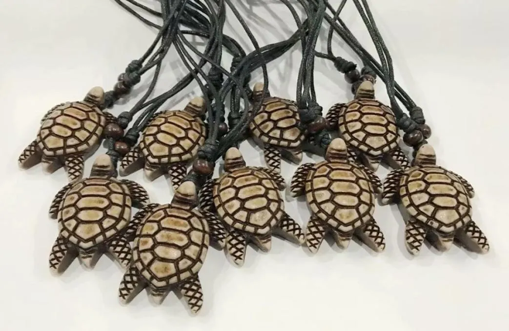 YQTDMY 12 pièces marron foncé Yak os tortue tortue collier pendentifs cordon de cire réglable Hawaii surfeur collier bijoux de mode9664582