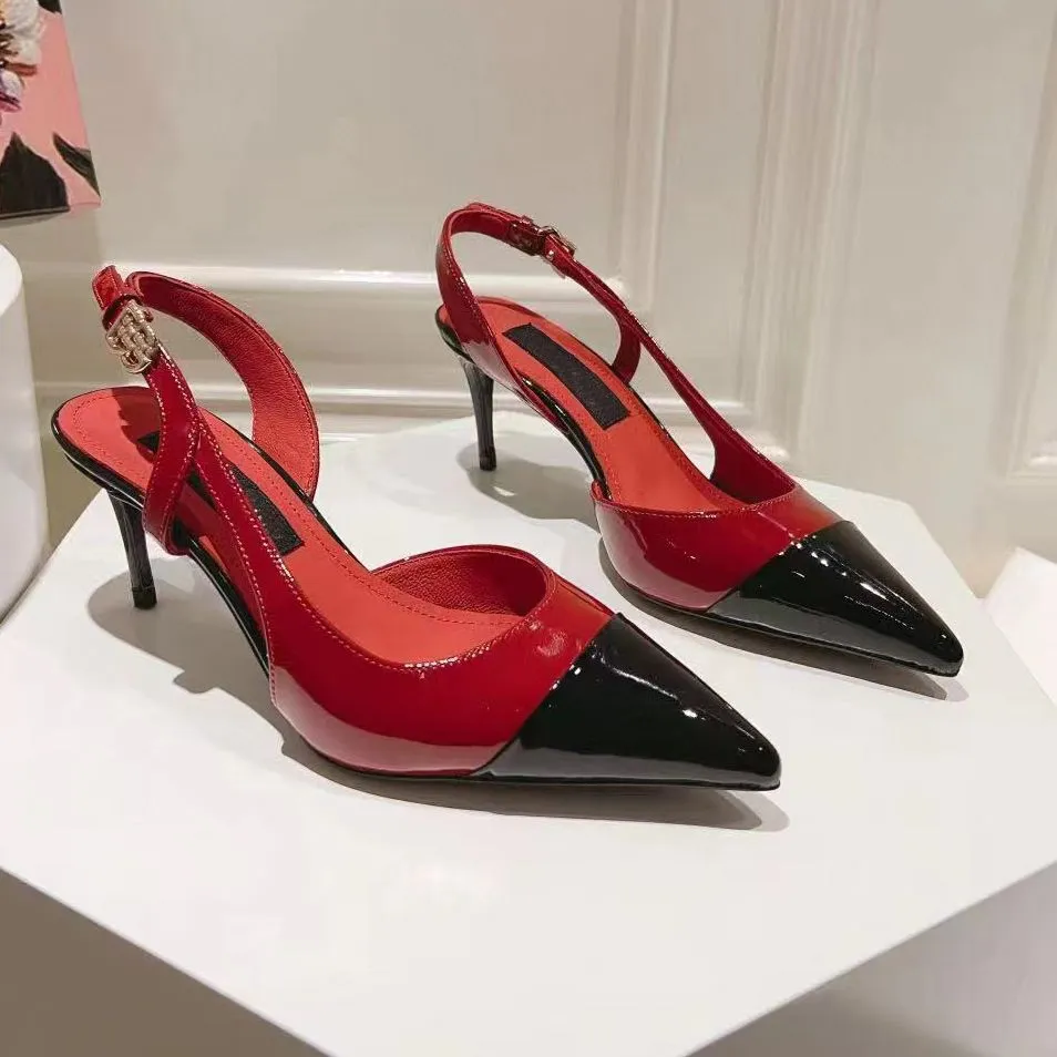 Top Brand Dress Shoes Women Genuine Leather Two Tone Panel Ankle Strap