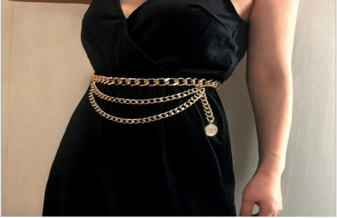 Vintage skiktade flickor Body Chain Classic Ladies Gold Chain Belt Women Sexig Chainlink midja Hip Belt4707210