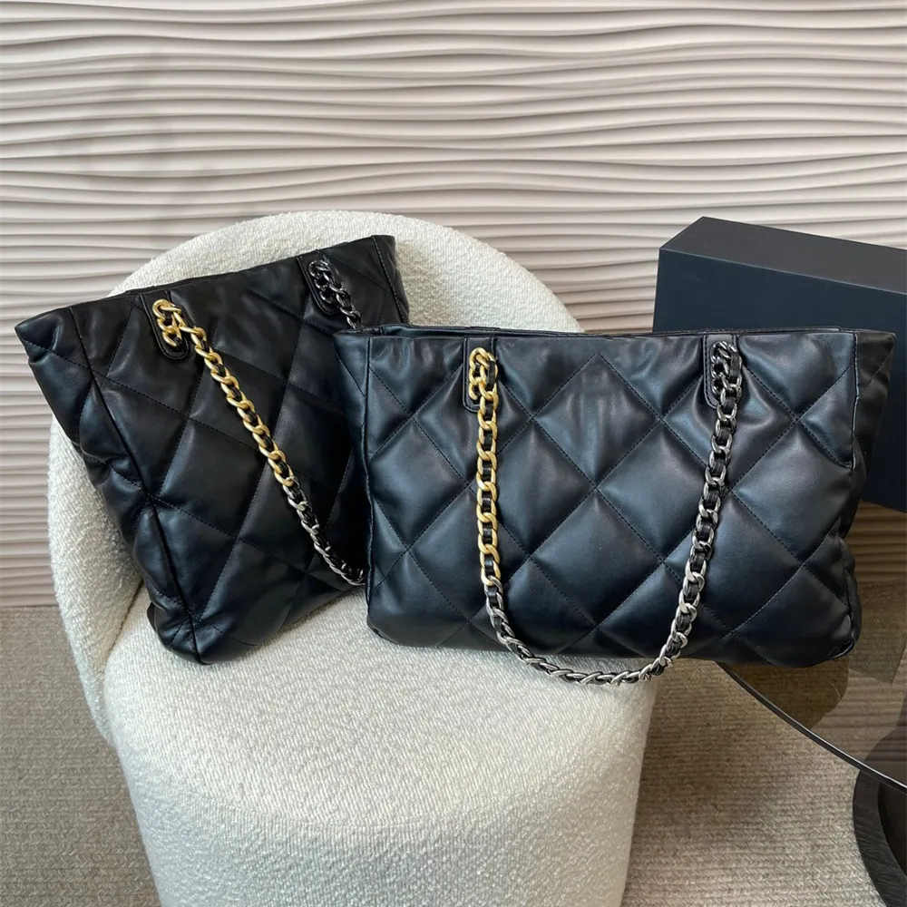 Designer-Einkaufstasche aus superweichem Leder, schwarze Handtasche, übergroße Tragetaschen, große Luxushandtaschen, karierte Tragetaschen mit großem Fassungsvermögen, Einkaufstasche, 2 Größen, Unterarmhandtasche