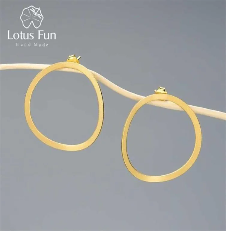 Lotus Fun 18K Gold Minimalism Big Round Circle Dingle Earrings for Women 925 Sterling Silver Statement Smycken Trend 2110134733608