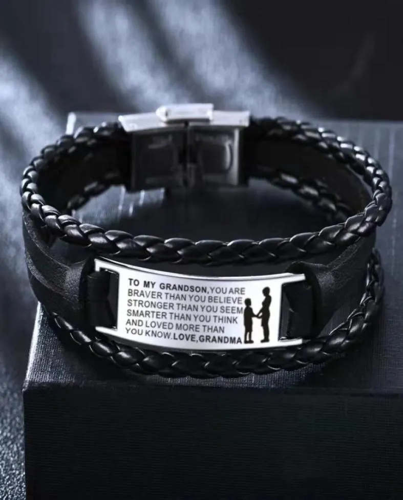 Svenska lyckliga armband fader son dotter barnbarn läder armband rostfritt stål kärlek mormor jul24285174542597