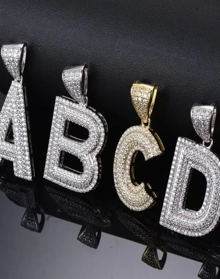 Ожерелья с подвесками, позолоченные 18 карат, Bling CZ, имитация бриллианта, ледяная буква AZ, первоначальное имя, подвеска, ожерелье, цепочка в стиле хип-хоп для M7273723