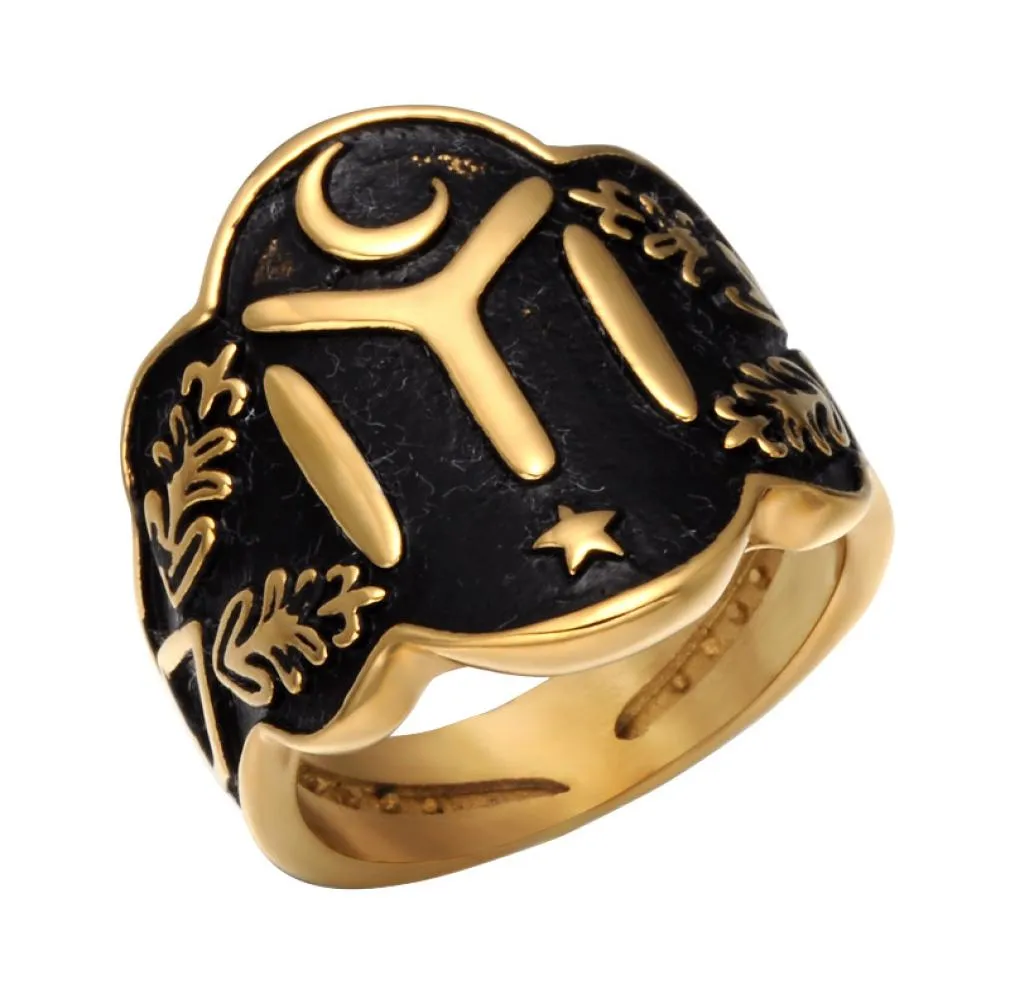 Lujoyce Moon Star Ottomans Seal Kayi Ertugrul Herrenringe Cooler zweifarbiger Vintage-Ring aus Edelstahl für Herren Jewelry1701408