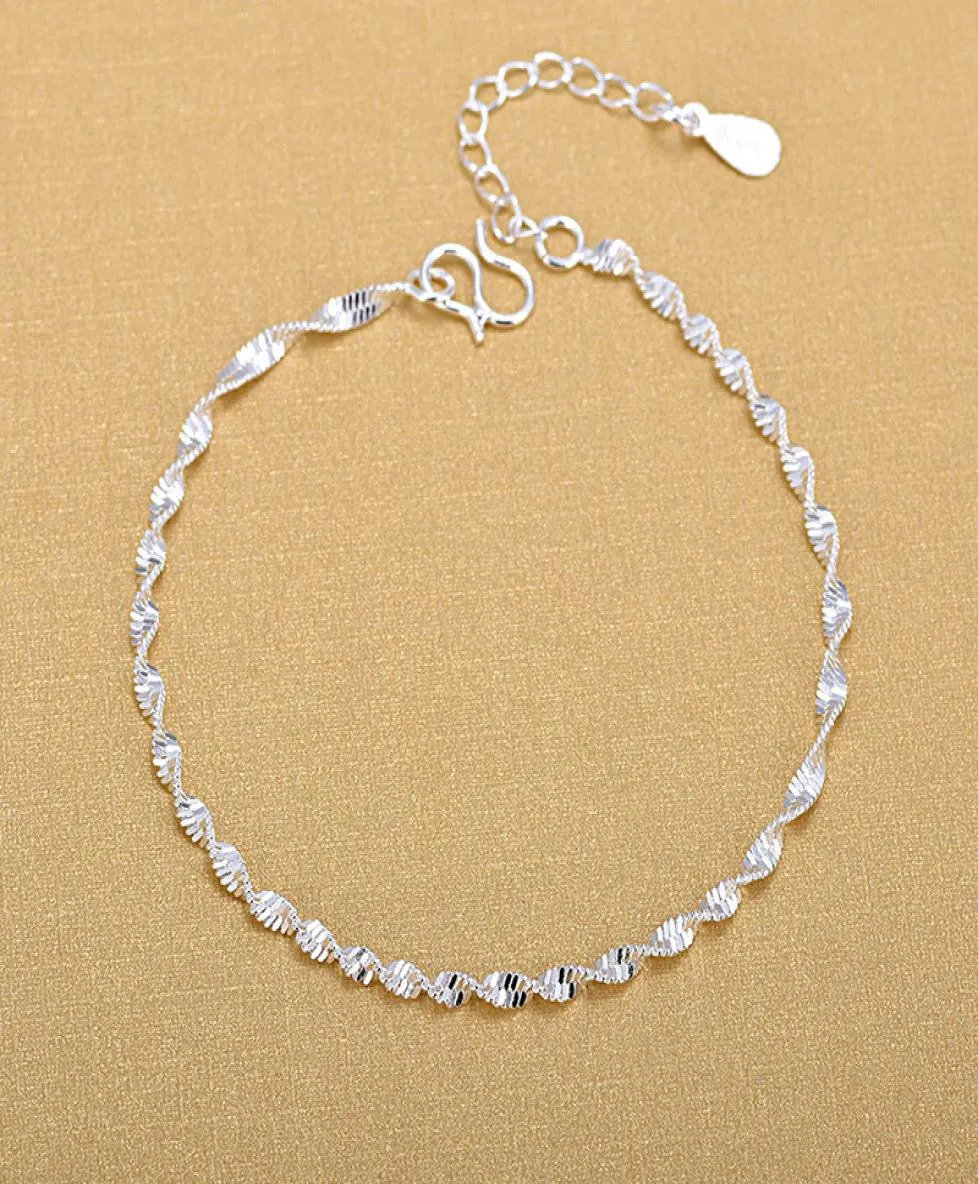 925 Sterling Silver Fashion Simple Elegant ED Link Chain Armelets smycken för Woman Wave Anklet Gifts7762115