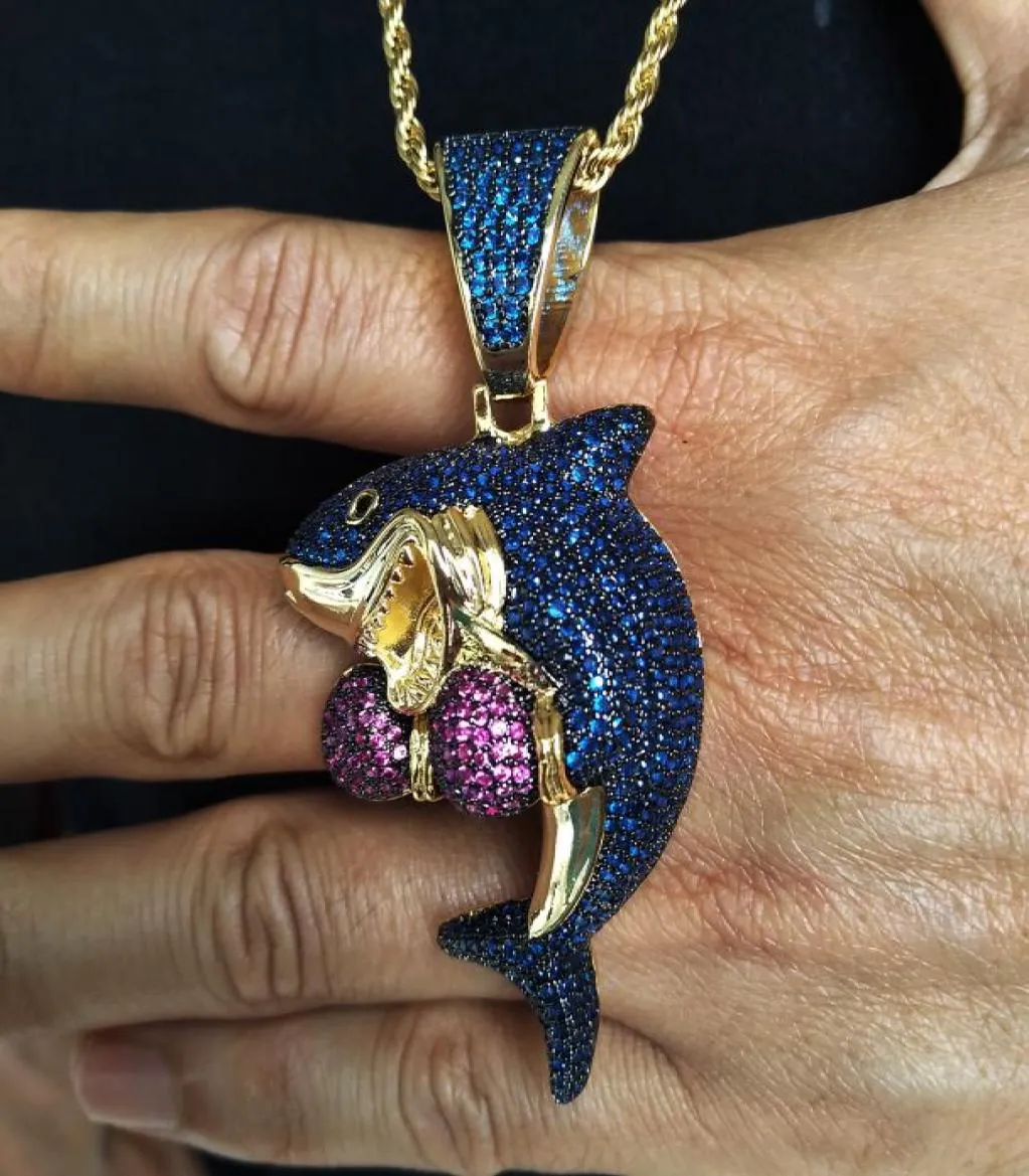 18K goud wit goud Iced Out veelkleurige blauwe diamant boksen heren ketting ontwerper luxe volledige diamant hiphop sieraden cadeaus voor mannen8765600