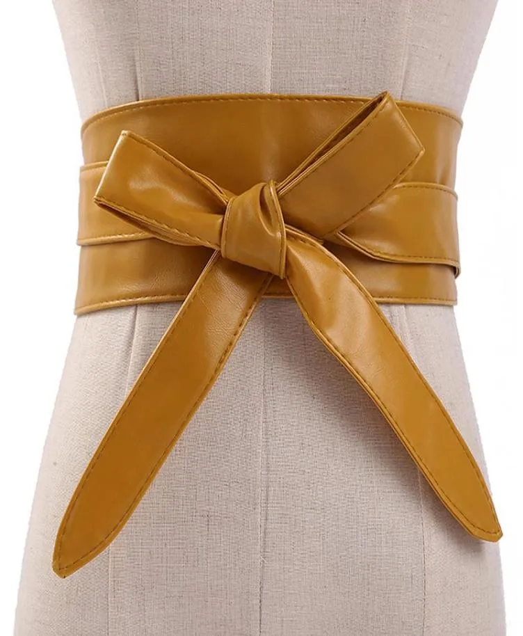 Ceintures solides femmes ceinture en cuir Cummerbunds pour taille large nœud auto-cravate Wrap marque dames mode sangle Allmatch9234799