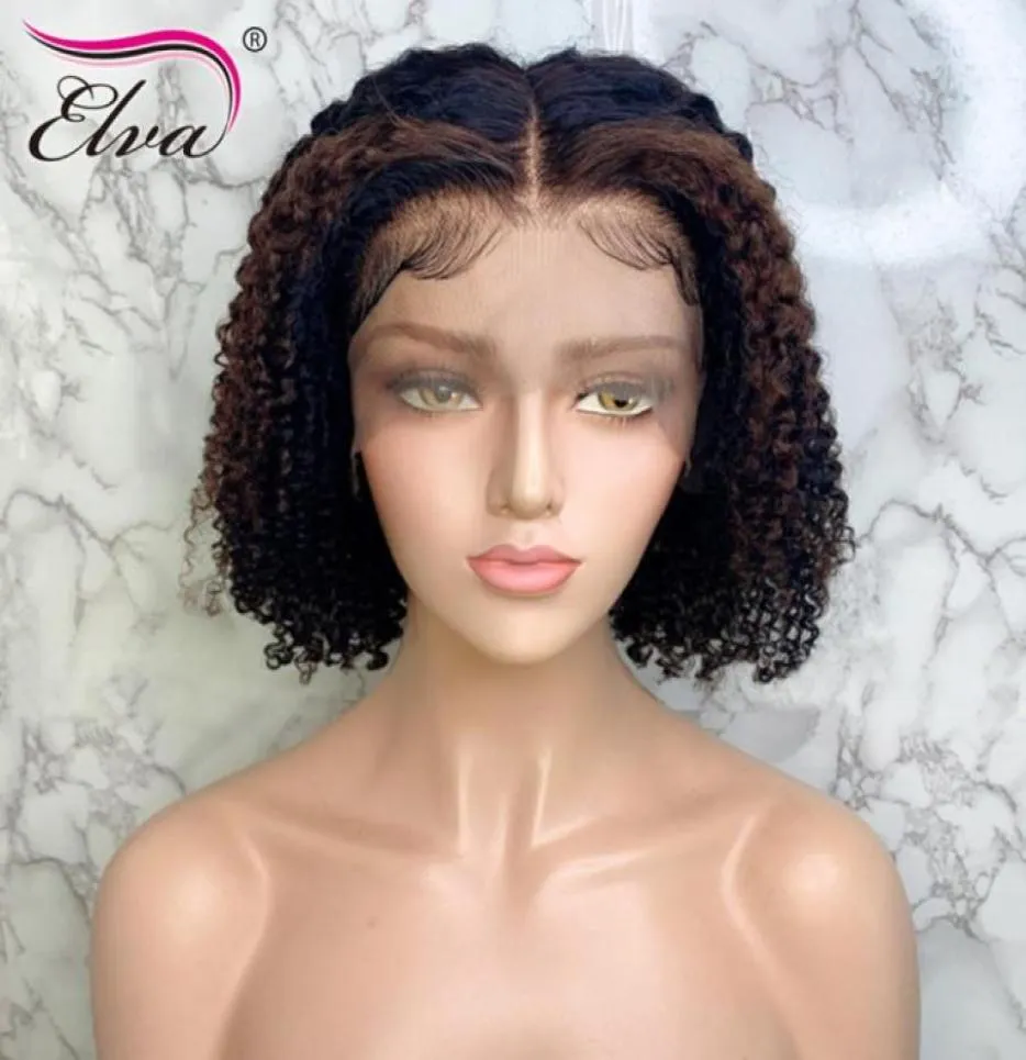 Elva Hair 136 Echthaar-Bob-Perücken, Ombre, verworrene Locken, Lace-Front-Perücken für schwarze Frauen, vorgezupft mit Babyhaar, Remy-Kurzperücken, 87258370717