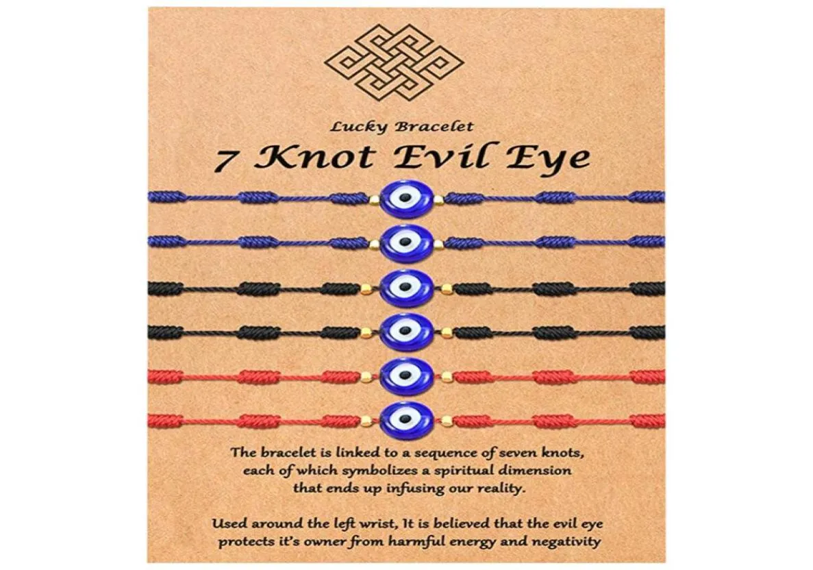 7 węzłów Blue Evil Eye Bransoletka papierowa Bransoletka Regulowana Lucky Czerwona Bracelety Kobiety Modna Biżuter Bransoletka 9749122