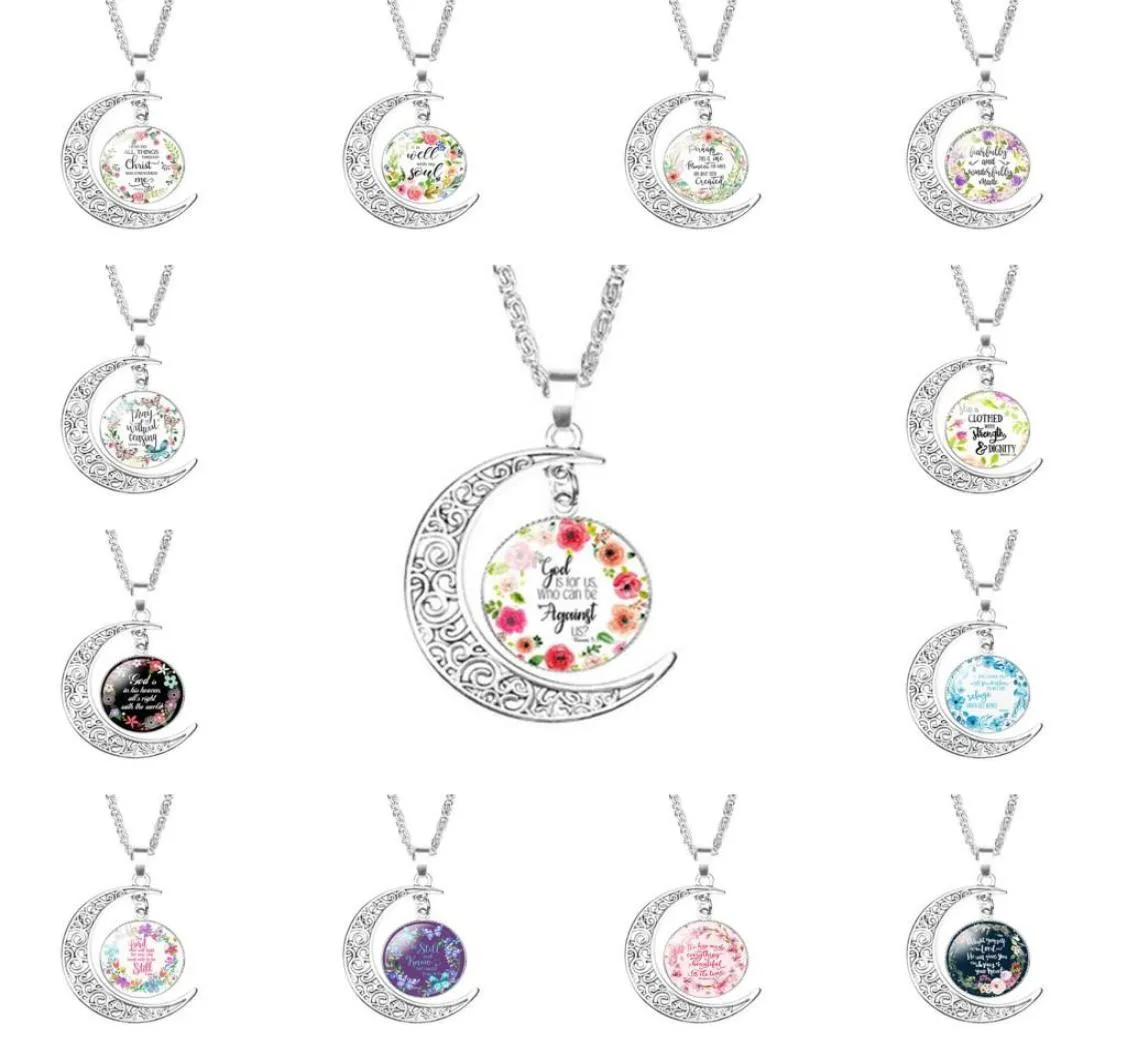 Hochwertige Bibelverse-Anhänger-Halskette aus Edelstahl mit Glas-Cabochon-Charms für Frauen, christlicher Zitat-Schmuck, Collecti4067728