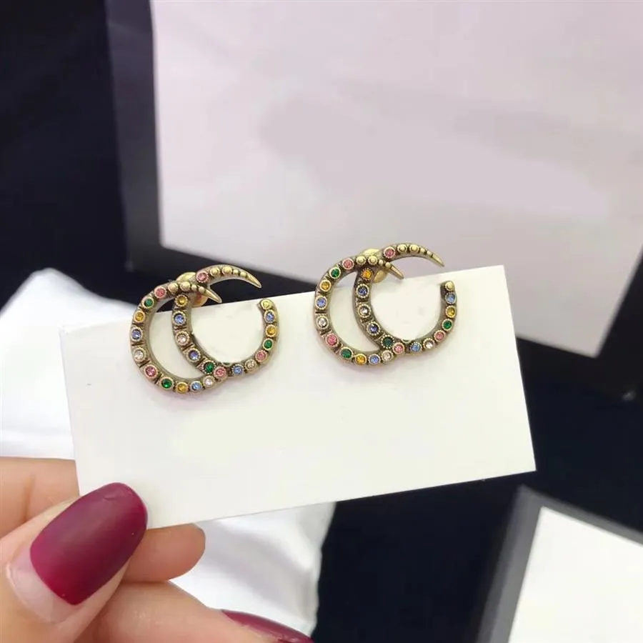 Boucles d'oreilles avec timbres et diamants colorés, double lettre, aretes orecchini, bijoux pour dames, avec boîte-cadeau, fête d'anniversaire 283I