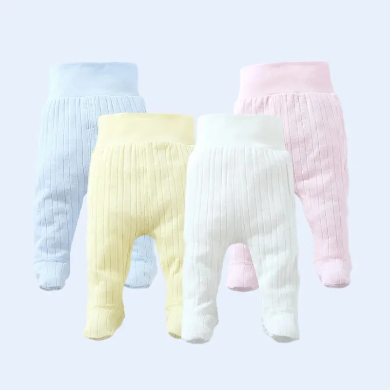 Pantalones con patas para bebés de primavera 100% algodón nacidos para bebés, niños y niñas, pantalones de cintura alta, ropa para niños, legging sin hueso para bebés pequeños 231225