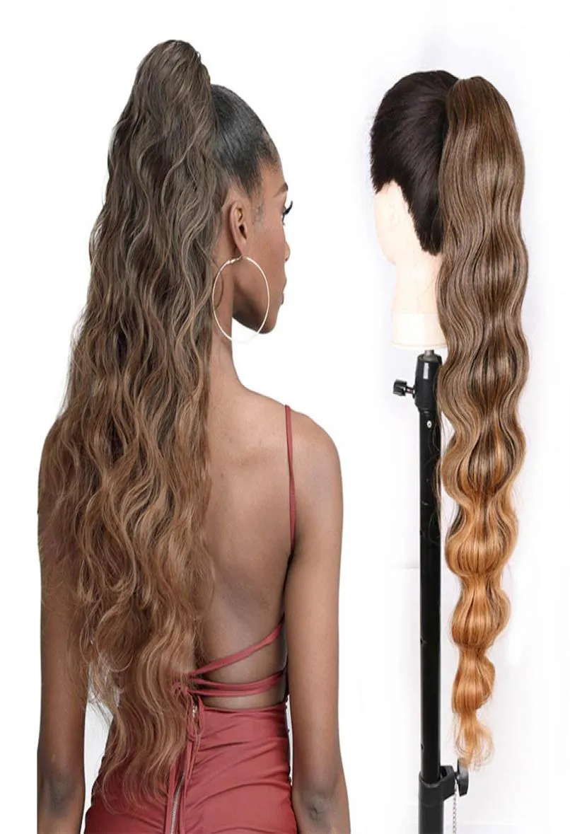 Synthetic Long Wavy Ponytail Hair Kanekalon Futura Drawstring Ponytail Clip in Hairpiece Body Wave Ponytails for Black Women7621243