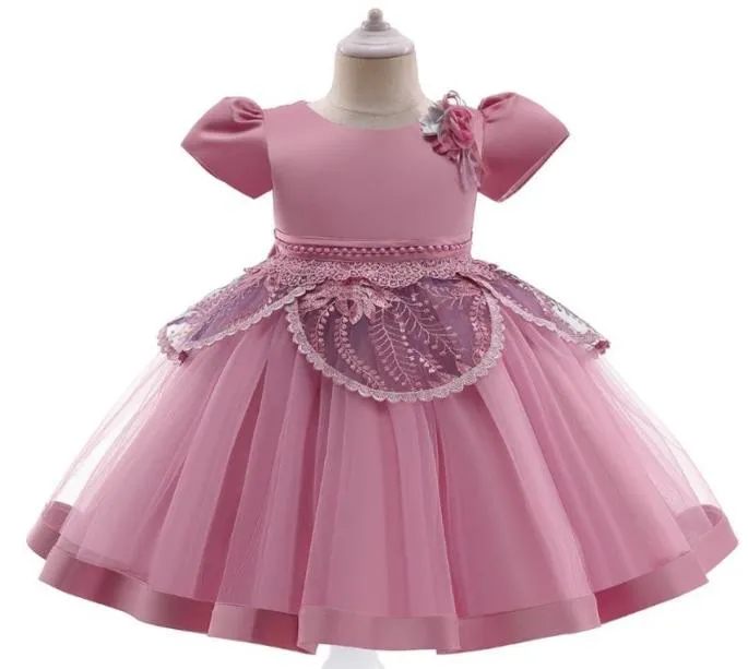 Girl039s Robes Manches Courtes Satin Fleur Princesse Robe De Soirée Pour Anniversaire Vêtements De Mariage Enfants Noël Enfants Filles Clo8894162