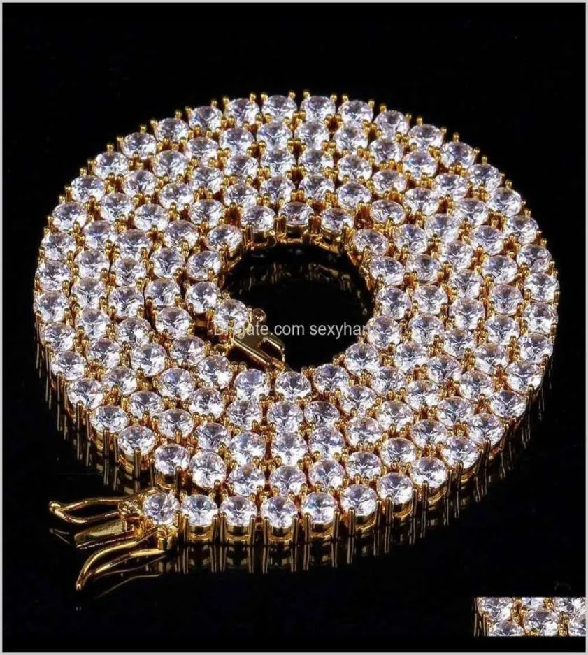 Tennis Graduated European And American Micro Zircon Necklace Hip Hop Ornaments Single Row 4Mm Gold Sier Mens Hxbr9 Lrwsj7803949