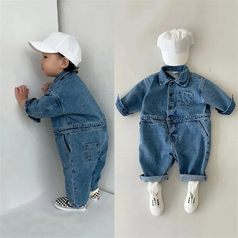 2023 nati Ragazzi Ragazze Tute di jeans Vestiti Primavera Autunno Baby Jeans Pagliaccetti Manica lunga Bambini Abiti 03 Anni 231226