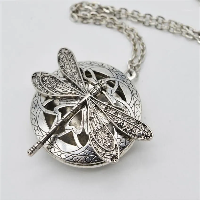 5pcs Jewelry Diffuser Lockets Necklace For Women Christmas Gift Vintage Hollow Locket With Dragonfly XL-511284F