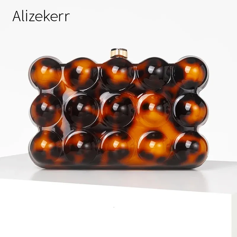 Alizekerr Acrylic Beads Evening Purse Women Chic and Elegant Luxury Multicolor Beads Box Clutch Handväskor Unikt Wedding Party 231226