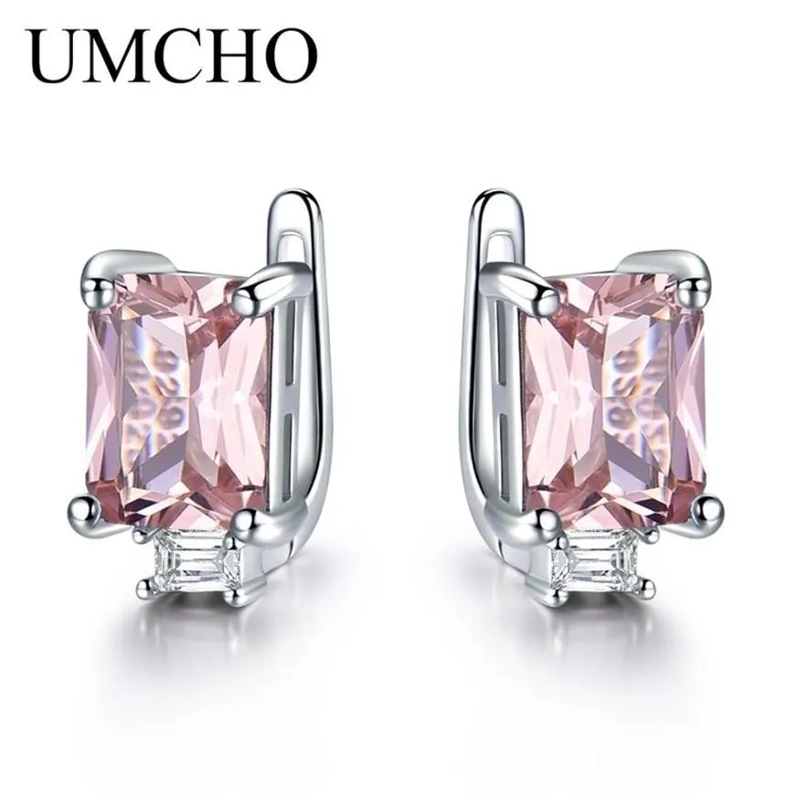 UMCHO Solid 925 Sterling Silver Clip Earrings For Women Rose Pink Morganite Gemstone Wedding Engagement Fashion Jewelry Gift 22021213F