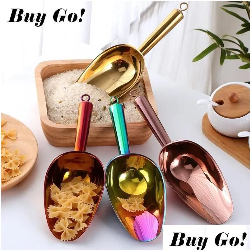 Ice Cream Tools 12Pcs 98Inch Stainless Steel Gold Scraper Dry Food Flour Candy Bin Spice Scoop Buffet Shovel Wedding Bar Kitchen Dro Dhh5T