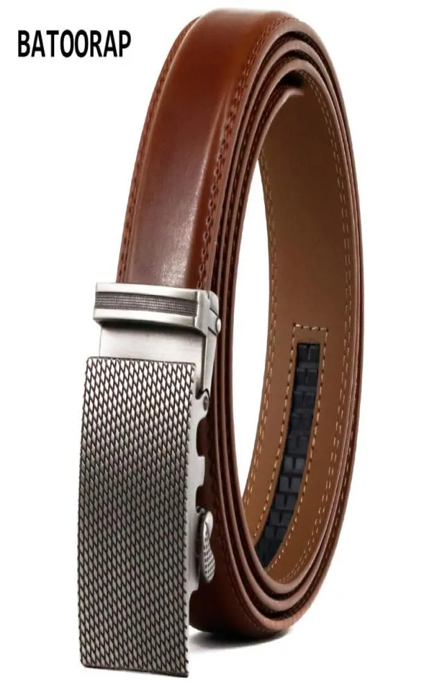 Belts Men039S Belt Brown Leather Automatisk spännelegering Klassisk byxa Rem Cowhide Ratchet TZP210074680491
